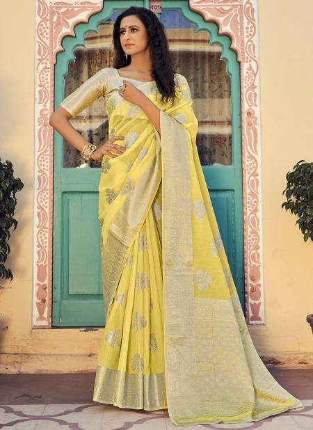 Yellow Colour New Fancy Festive Wear Linen Silk Latest Saree Collection 9701